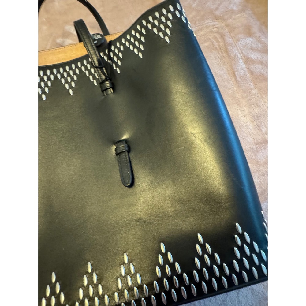 Alaia Paris Black Leather Studded Tote Bag Silver Studs Shopper Mirror - Picture 13 of 16